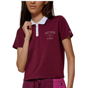 TOMMY HILFIGER SPORT Cropped Polo Shirt Medium Purple Crushed Grape NWT